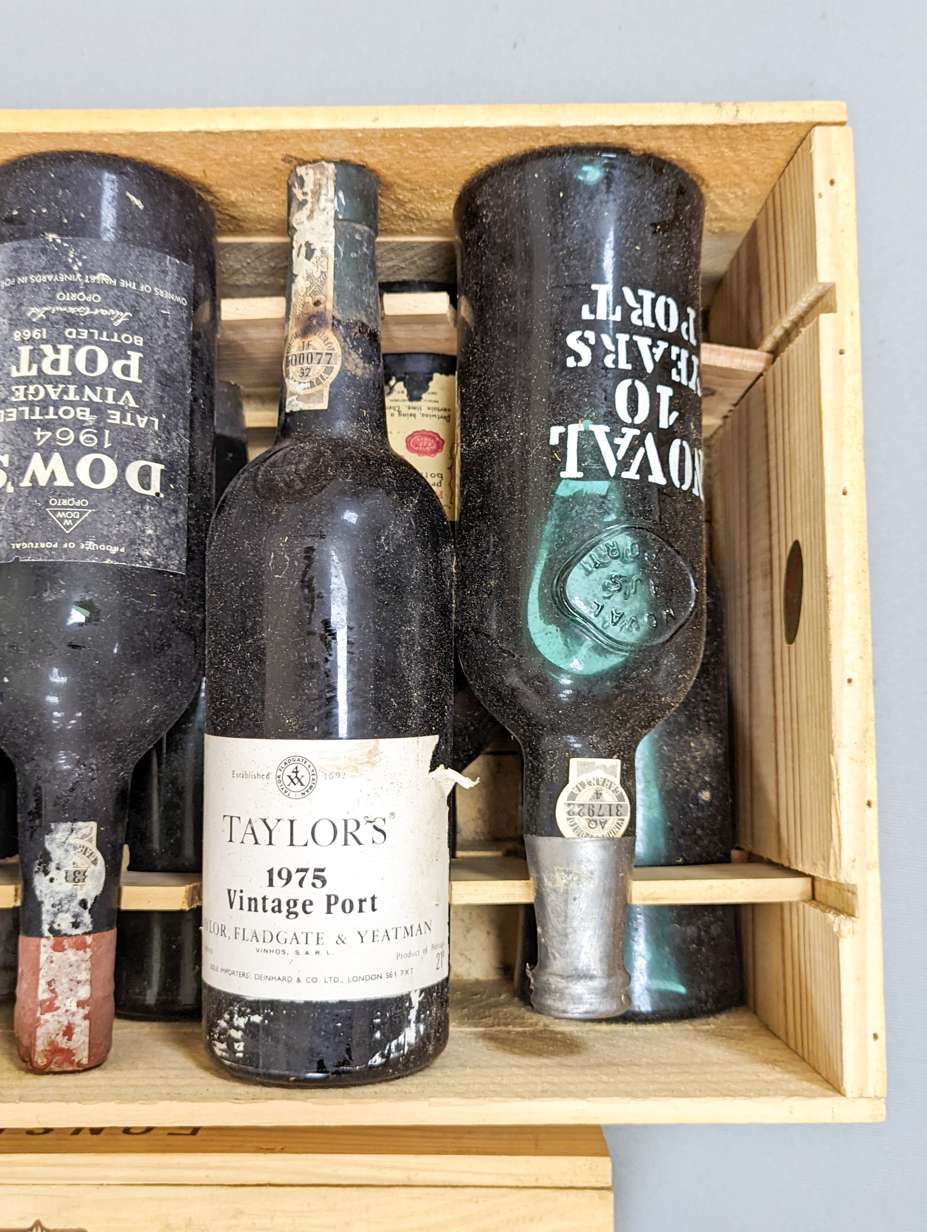 13 various bottles of port including Taylor’s 1975 vintage, Dow’s 1964, Noval etc.